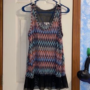 Super soft tank top with mesh long hem